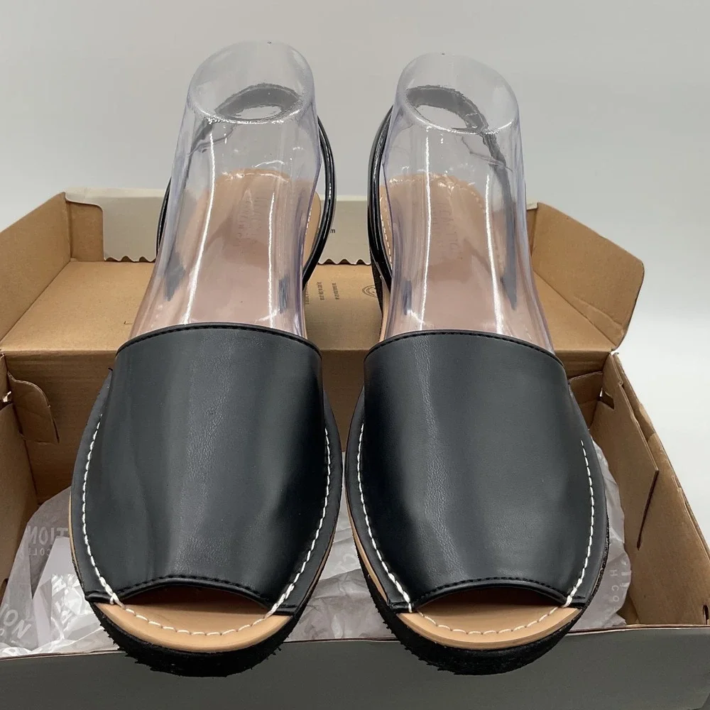 Kenneth Cole Reaction Fine Glass Black Platform Wedge Slingback Sandals 7.5